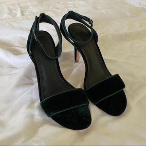 Sandro Velvet Heels in Forest Green
